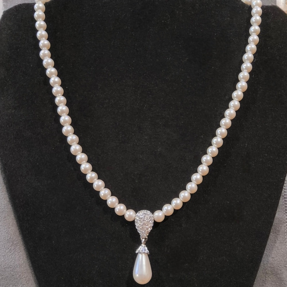 Vintage Vendome Faux Pearl Rhinestone Teardrop Bridal Necklace